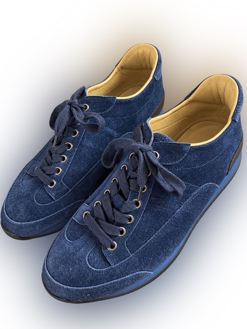 Hermes Navy Suede Lace-Up Sneakers with Beige Leather Lining